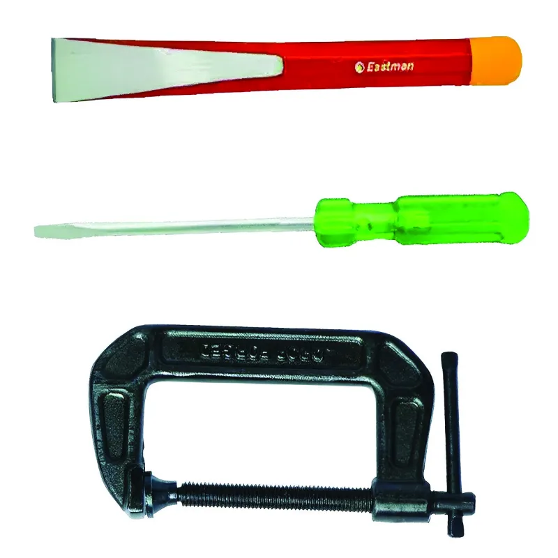 Eastman Hand Tools Combo Pack : 10.0 x 450 x 1.5 Screw Driver (E-2101) ,19 x 25 x 200 mm Chisels (ECH-2038) & 50 mm C-Clamp (E-2036)